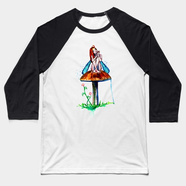 Mushroom Fairy and flowers Baseball T-Shirt by beaugeste2280@yahoo.com